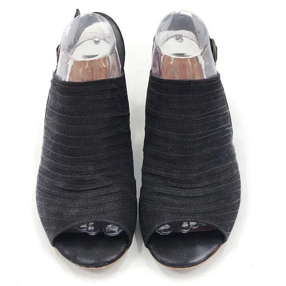 PAUL GREEN Cheri Black Nubuck Leather Slingback Sandals Heel - Picture 4 of 13